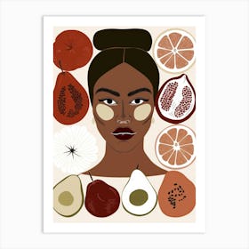 Woman With Fruits On Her Face Art Print