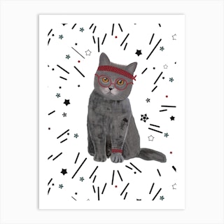 Hipster Cat Stars Art Print