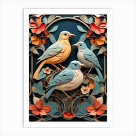 Default Stylized Colorful Design Of Birds In Art Nouveau Style 0 Art Print