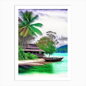 Gizo Solomon Islands Soft Colours Tropical Destination Art Print
