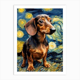 Starry Dachshund Van Gogh Inspired Art Print