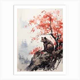 Animal, Japanese Brush Painting, Ukiyo E, Minimal 2 Art Print