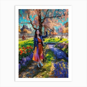 Cherry blossoms and tulips  Art Print