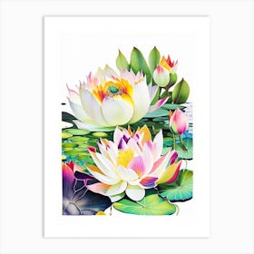 Lotus Flowers In Park Decoupage 3 Art Print