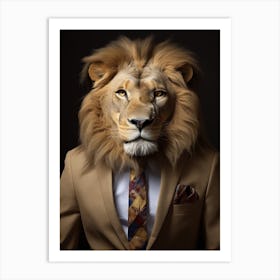 African Lion Wearing A Suit 1 Art Print