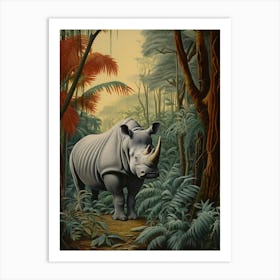 Rhino In The Trees At Sunset Realistic Illustration 2 Art Print