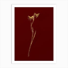 Vintage Gladiolus Watsonius Botanical in Gold on Red n.0234 Art Print