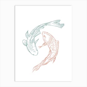 Red And Green Koi Fish Art Print