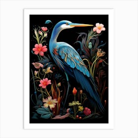 Folk Bird Illustration Great Blue Heron 3 Art Print