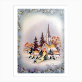 Silent Night And A Village Church In Snow Art Print