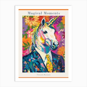 Floral Fauvism Style Unicorn In A Suit 2 Poster Art Print