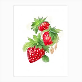 Everbearing Strawberries, Plant, Watercolour Art Print
