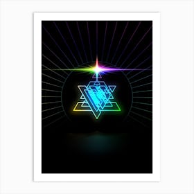 Neon Geometric Glyph in Candy Blue and Pink with Rainbow Sparkle on Black n.0038 Art Print
