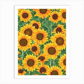 Sunflower Repeat Retro Flower Art Print