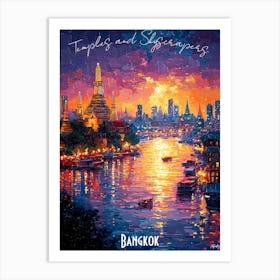 Bangkok City Skyline, abstract cubism vibrant Poster Art Print