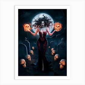 Sexy Gorgeous Witch with Fireballs Painting #6 Art Print