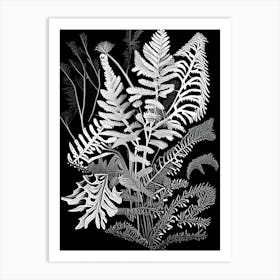 Ebony Spleenwort Wildflower Linocut 1 Art Print