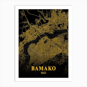 Bamako Gold City Map 1 Art Print
