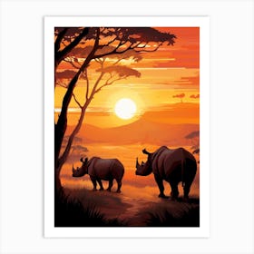 Rhinoceros Sunset Painting 5 Art Print