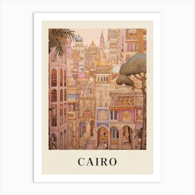 Cairo Egypt 2 Vintage Pink Travel Illustration Poster Art Print