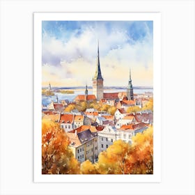 Tallinn Estonia In Autumn Fall, Watercolour 2 Art Print