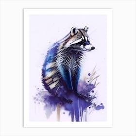 Blue Abstract Raccoon Watercolour Art Print