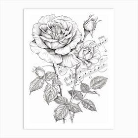 Rose Musical Line Drawing 4 Art Print