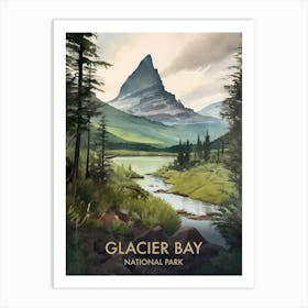 Glacier National Park Watercolour Vintage Travel Poster 3 Art Print