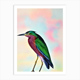 Green Heron Watercolour Bird Art Print