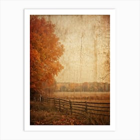 Autumn Landscape Grunge Texture Overlay Leaves In Varying Shades From Orange To Russet Decrepit W (1) Art Print