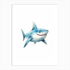 Cartoon Watercolour Bull Shark Kids Nursery 3 Art Print