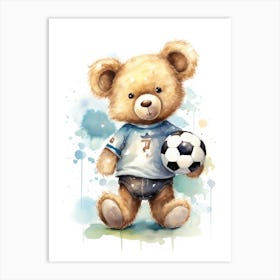 Football Teddy Bear Painting Watercolour 2 Art Print