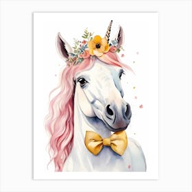 Baby Unicorn Flower Crown Bowties Woodland Animal Nursery Decor (13) Art Print