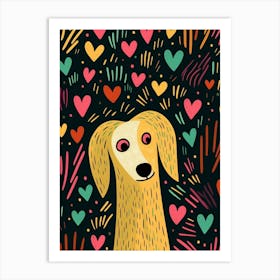 Abstract Cute Heart & Dog Line Illustration 5 Art Print