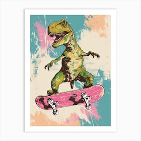 Mustard Tones Dinosaur On A Skateboard 1 Art Print