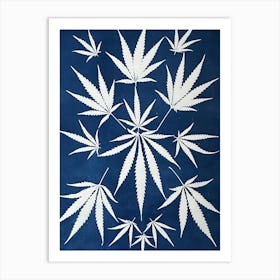 Cyanotype blue hemp leaves Art Print