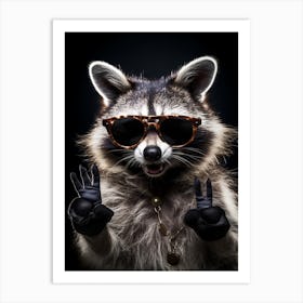 A Common Raccoon Doing Peace Sign Wearing Sunglasses 1 Art Print