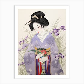 Hanashobu Japanese Water Iris 3 Vintage Japanese Botanical And Geisha Art Print