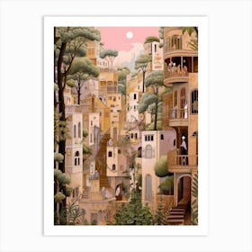 Haifa Israel 3 Vintage Pink Travel Illustration Art Print