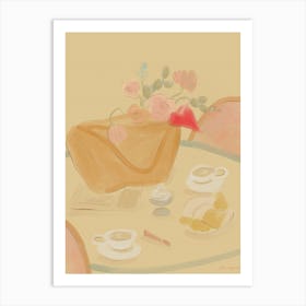 Table With Flowers For A Parisian Coffee Date Art Print