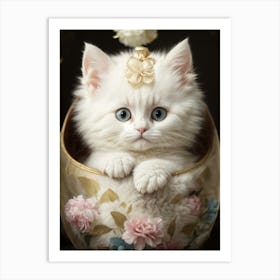 White Kitten In An Egg Art Print