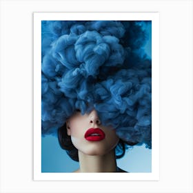 Beautiful Woman With Blue Smoke On Her Head Art Print