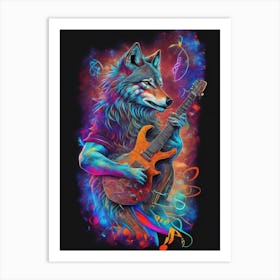 Wolf Playing Guitar Art Print