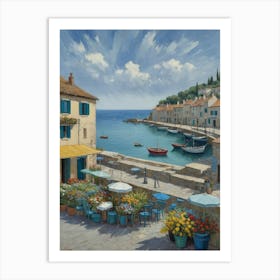 Croatian Cafe Harbor of Tranquil Waters Art Print