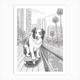 Border Collie Dog Skateboarding Line Art 4 Art Print