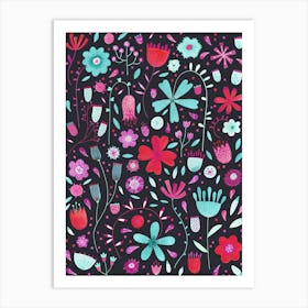 Wild Flowers On A Black Background Art Print