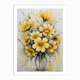 Yellow Flowers In A Vase 1 Art Print