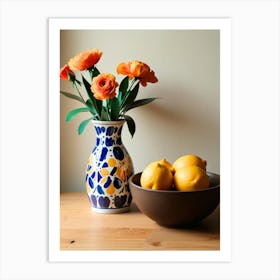 Vase Of Flowers And Lemons Art Print