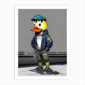 Cartoon duck in street clothing Art Print