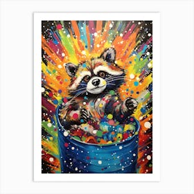 A Dumpster Diving Raccoon Vibrant Paint Splash 2 Art Print